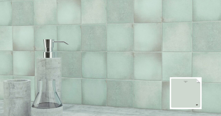 Morrocan Habitat Misty Zellige tile from Anthology tiled on a bathroom wall.